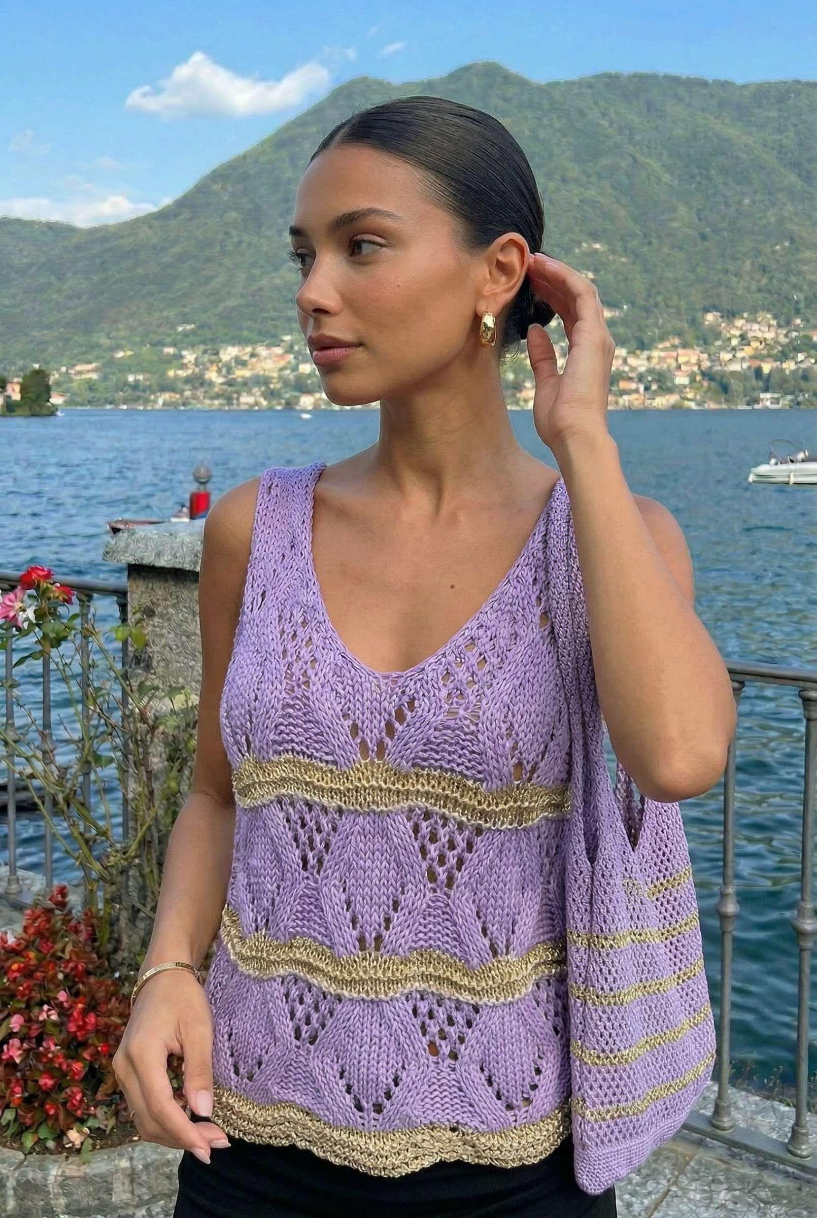Wholesaler INCERTAINES - Crochet Tank Top Worn With Bag51382 Sold Separately