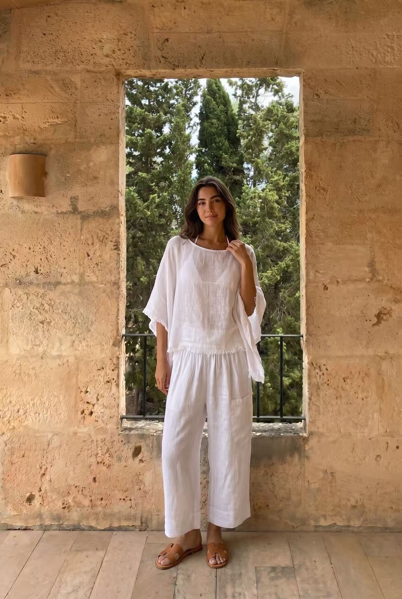Grossiste INCERTAINES - Haut Froufrou Lin/Coton Porté Avec Le Pantalon10730 Vendu Séparément