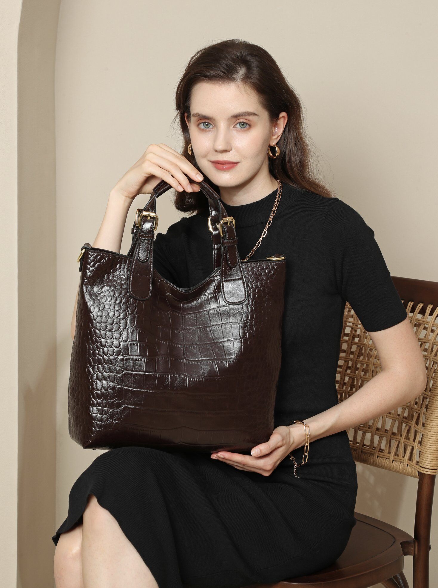 Grossiste Ines Delaure - Cabas 2 en 1 impr croco
