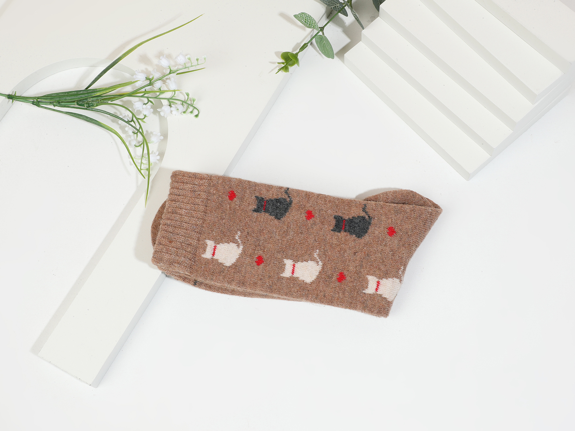 Grossiste Ines Delaure - Paires de chaussettes haute, motifs chats