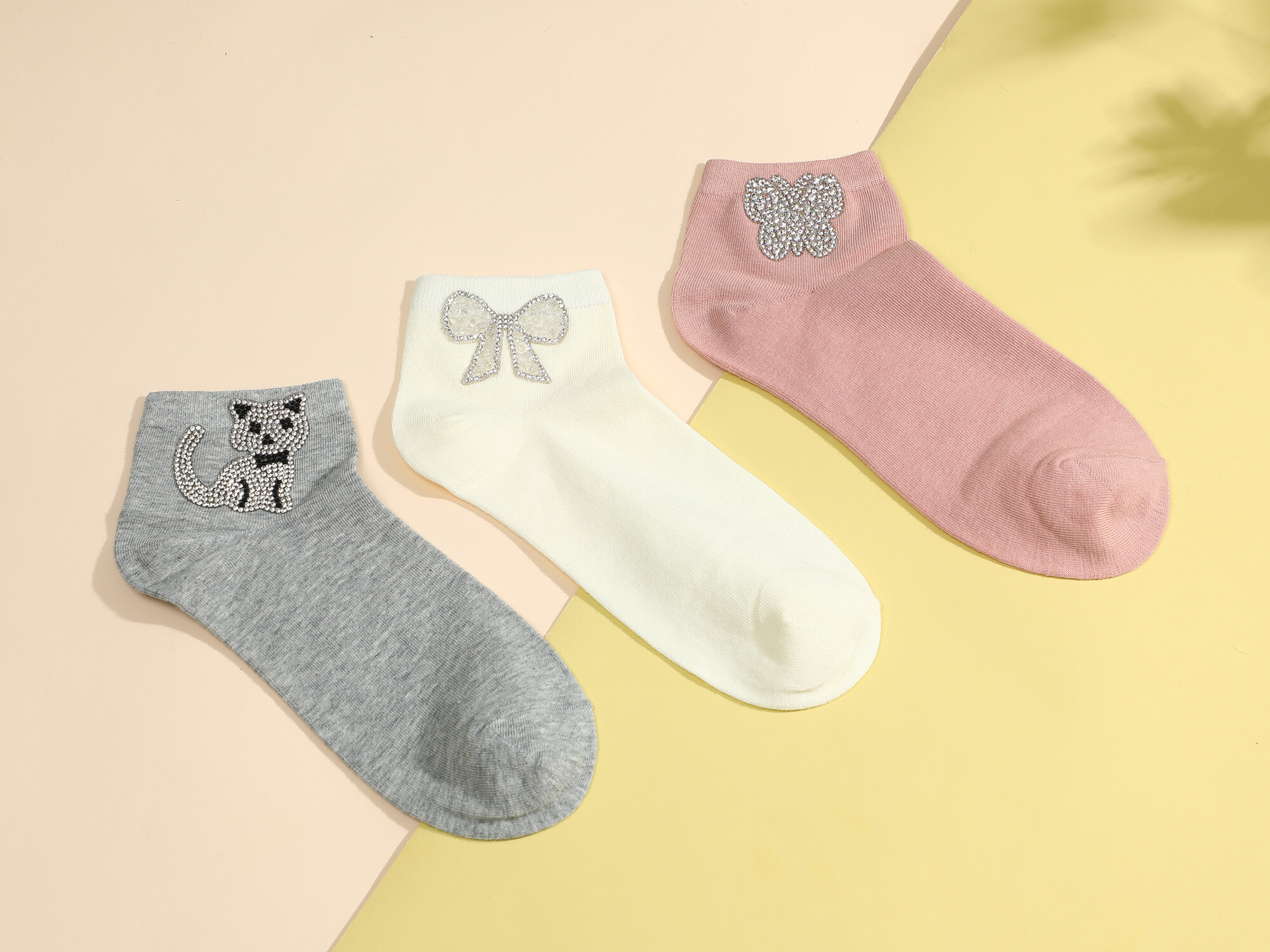 Grossiste Ines Delaure - 3 paires de chaussettes mix ÃÂÃÂ  strass