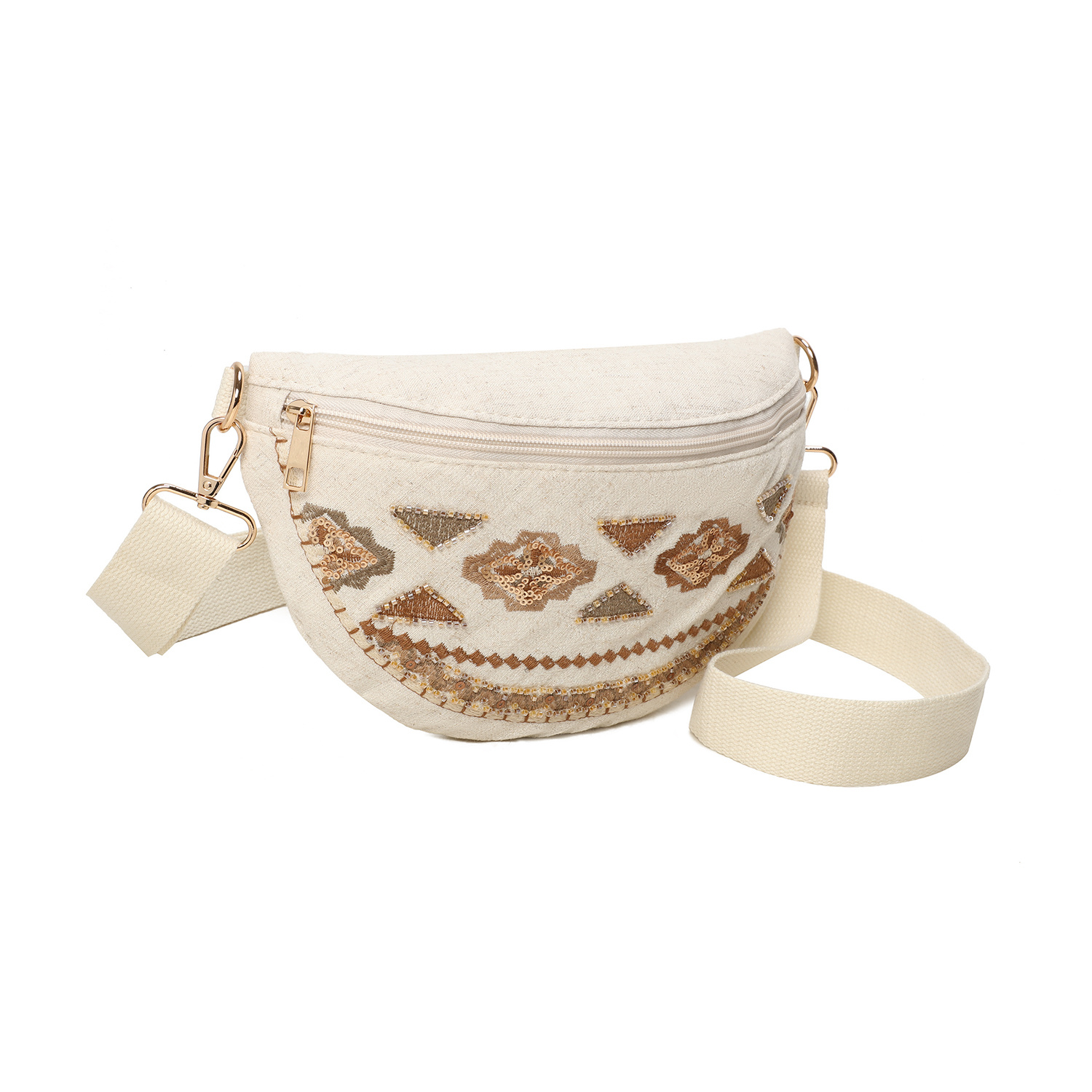 Wholesaler Ines Delaure - Canvas belt bag with topstitching, sequins, and beads
