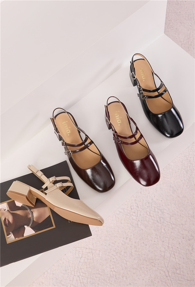 Grossiste Inia. - Babies slingback à talon plat avec double boucles en similicuir Grossiste Inia. - Babies slingback à talon plat avec double boucles en similicuir