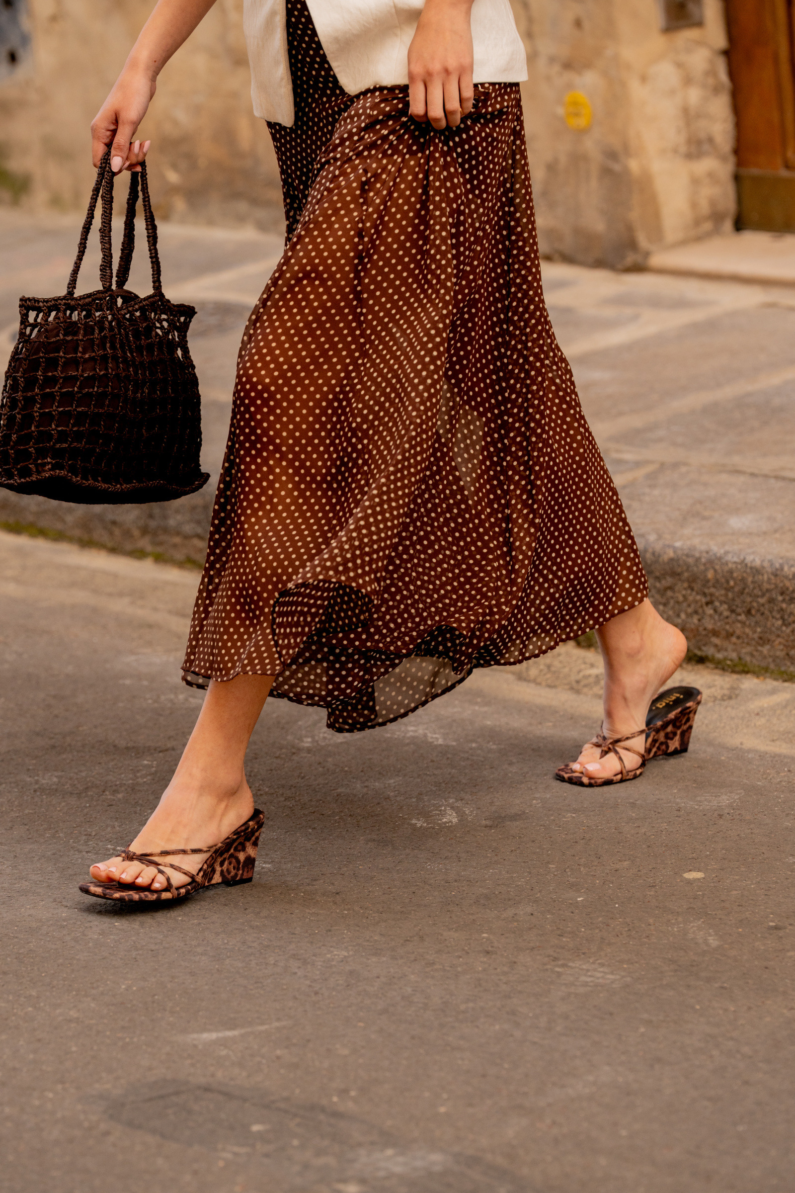 Wholesaler Inia. - Wedge heel mules with a sleek finish and triple cross straps