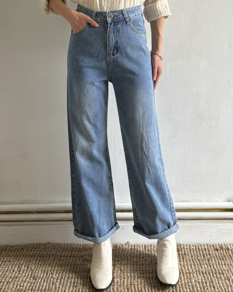 Grossiste Inspiration Studio - Jean Évasé Taille Haute avec Broderie "Amour"