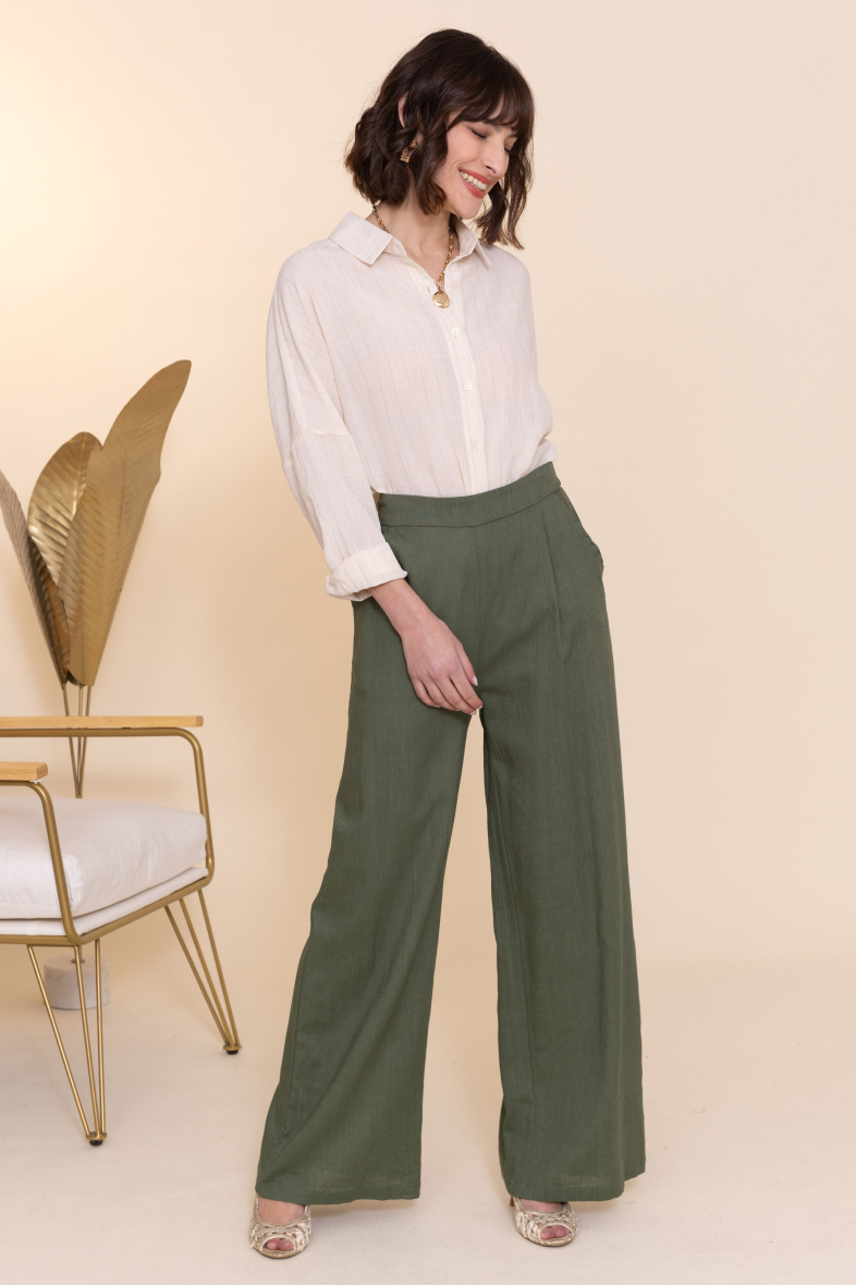 Grossista Inspiration Studio - Pantaloni in misto lino con tasca.