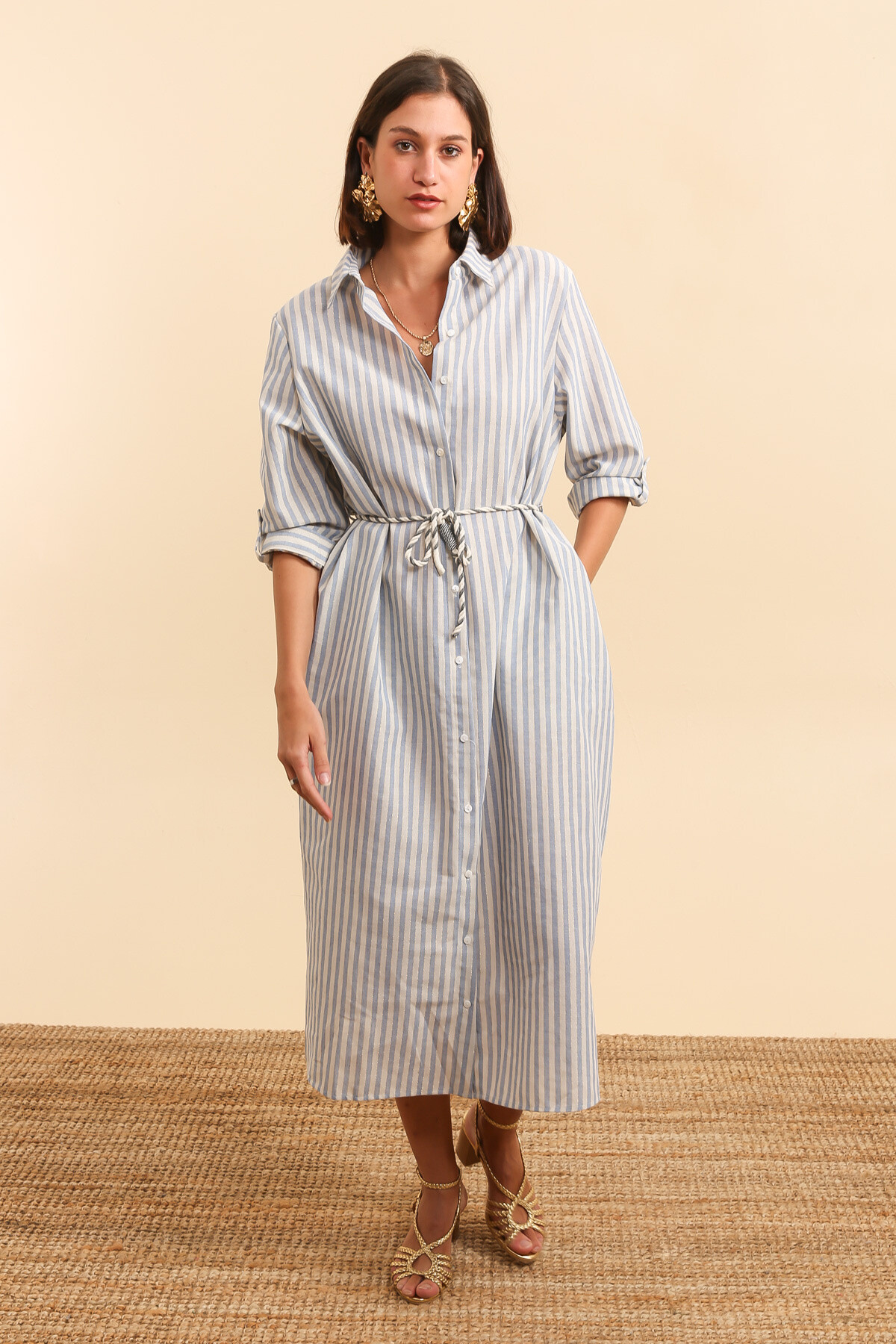 Wholesaler Inspiration Studio - ✨Robe cotton shirt with fine silver stripes✨