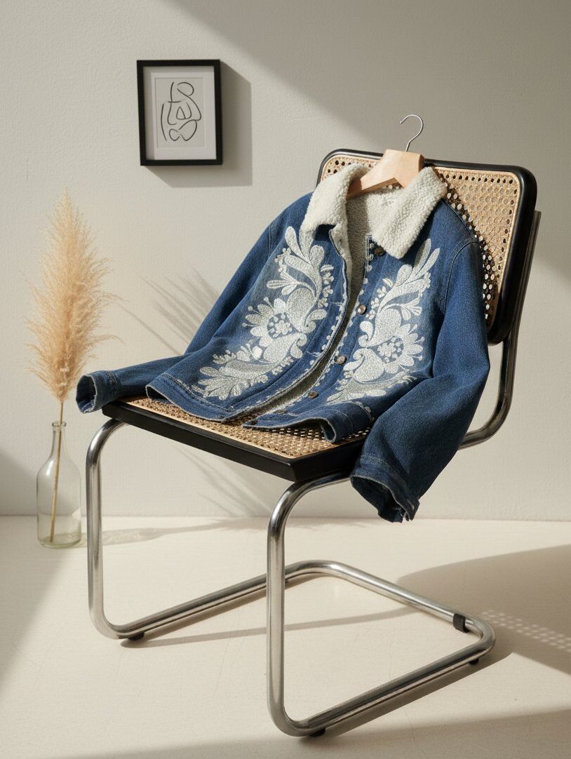 Mayorista Inspiration Studio - Chaqueta vaquera bordada – Forro de sherpa