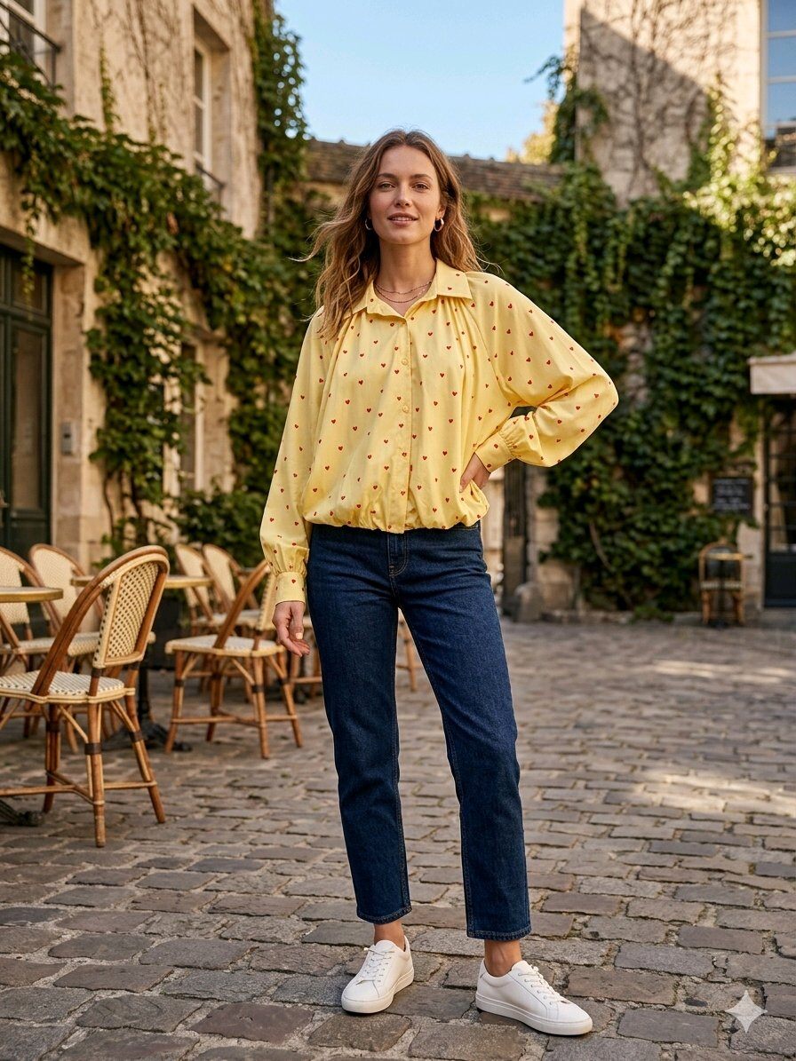 Wholesaler INSTA GIRL - Short batwing sleeve shirt with small heart pattern