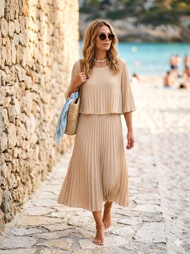 Wholesaler INSTA GIRL - Elegant Pleated Long Dress