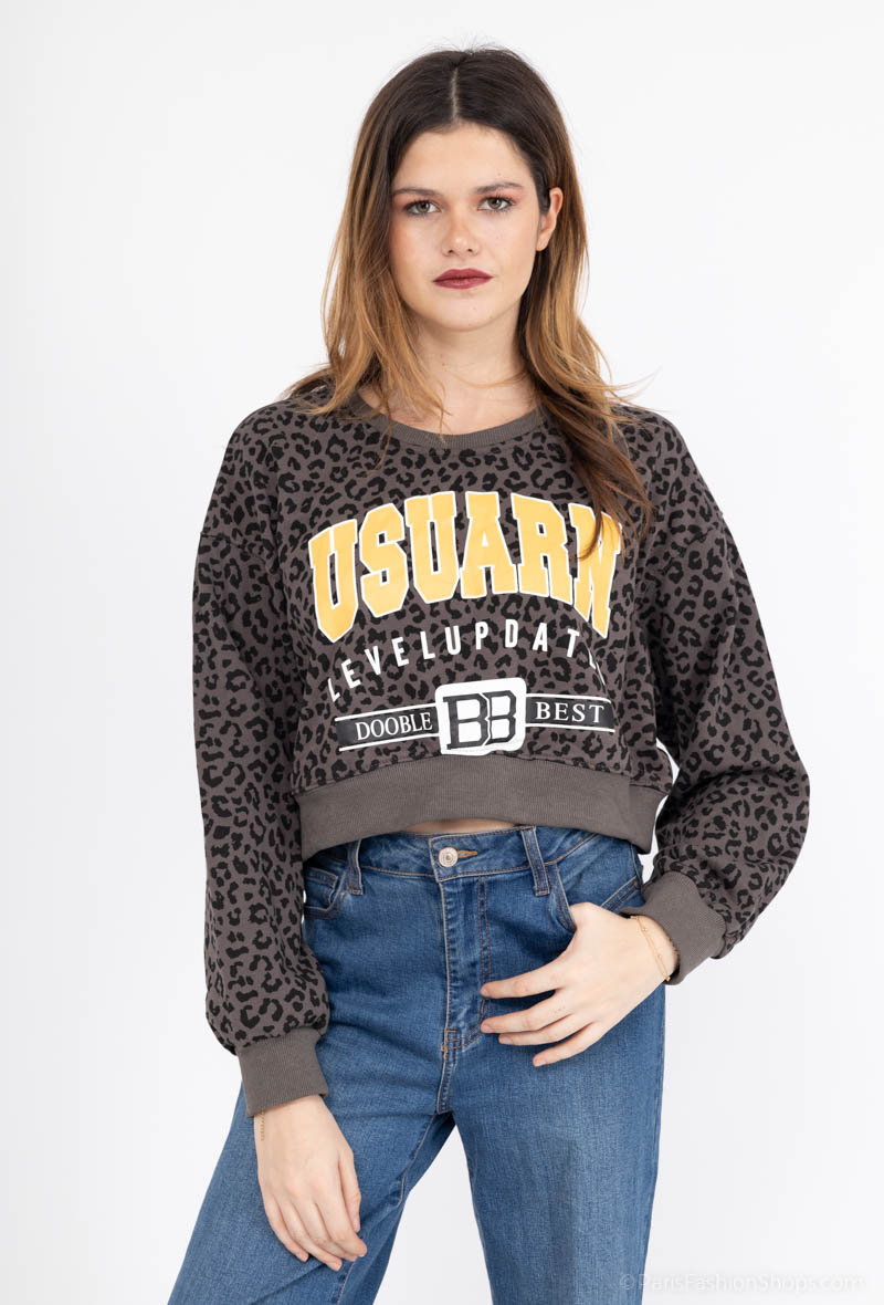 Grossiste Insta girl - Sweat court imprimé léopard