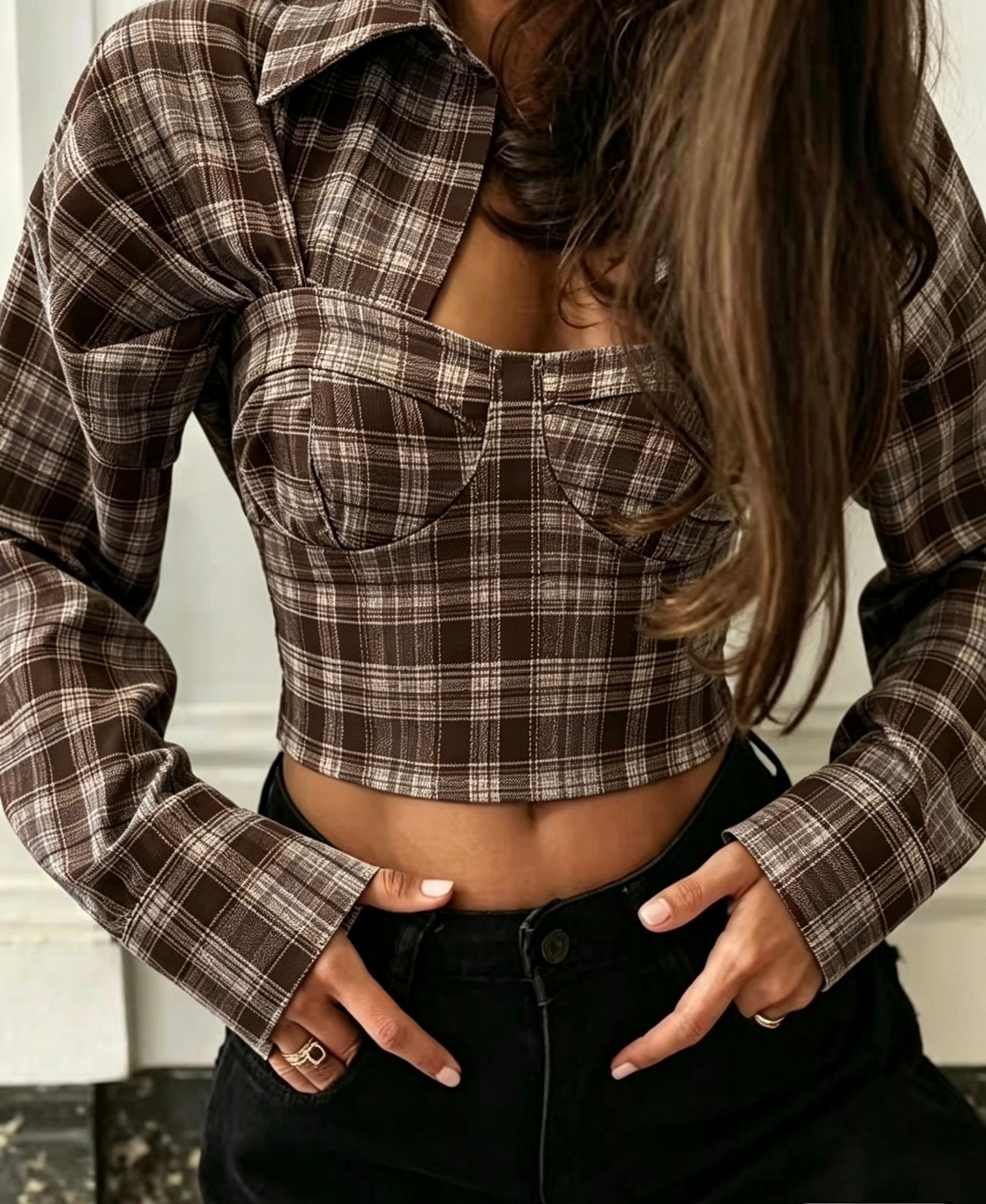 Großhändler INSTA GIRL - Kariertes Bustier-Crop-Top