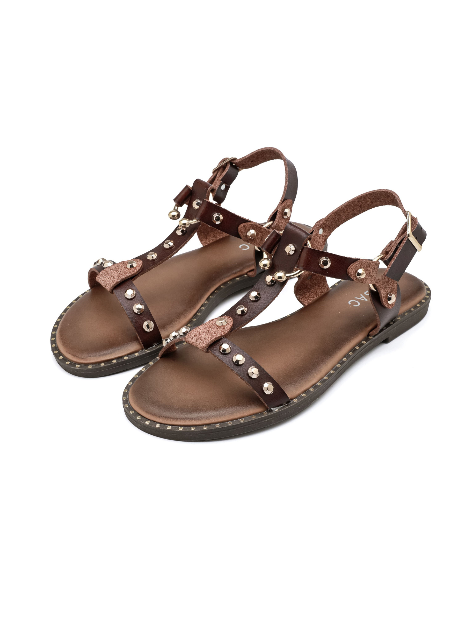 Grossista ISABAC - Sandalo flat con cinturini e borchie - 3631