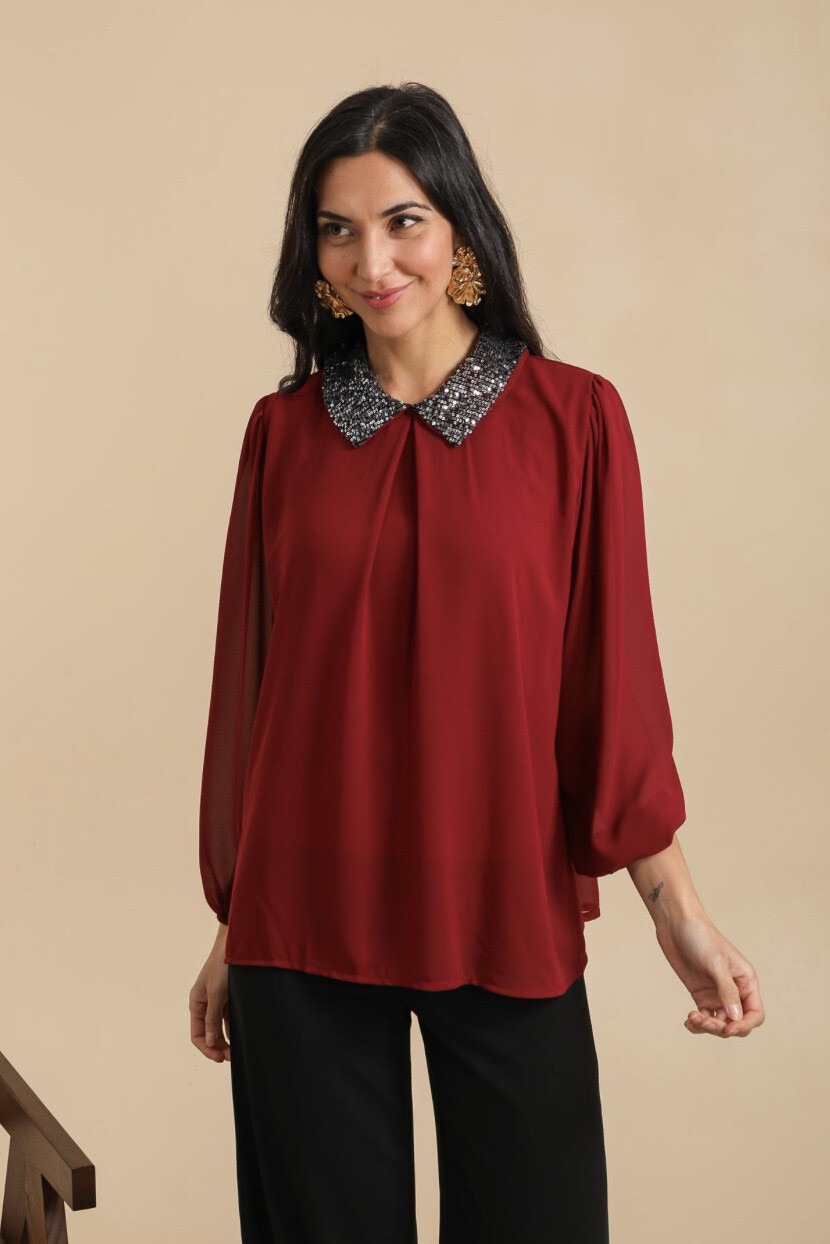 Großhändler ISSYMA - Bluse mit glänzendem Paillettenkragen