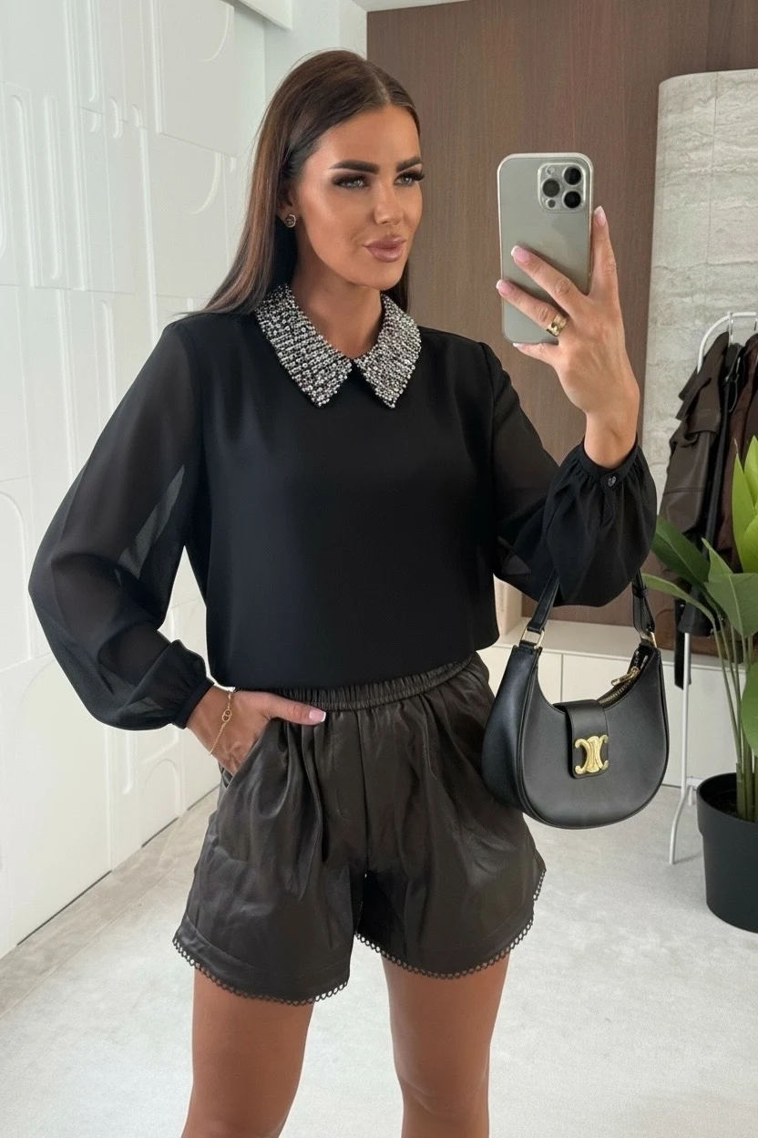 Blouse à col en sequins , doublure à l’intérieur