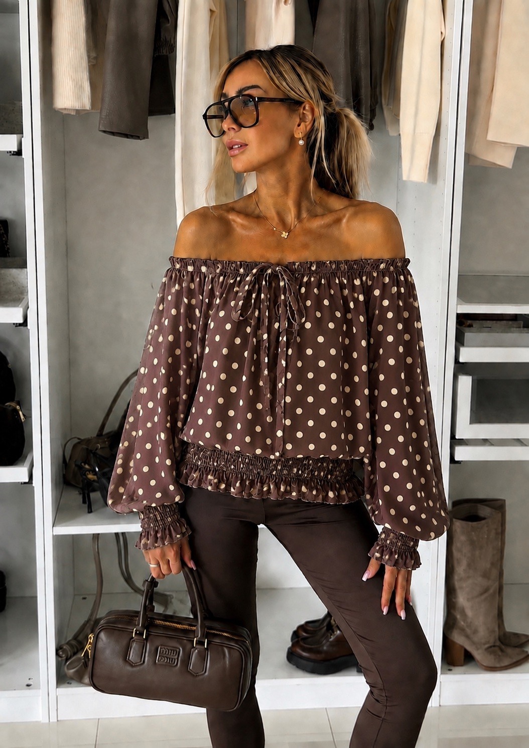 Grossiste ISSYMA - Blouse imprimé épaulées dénudées doublure viscose