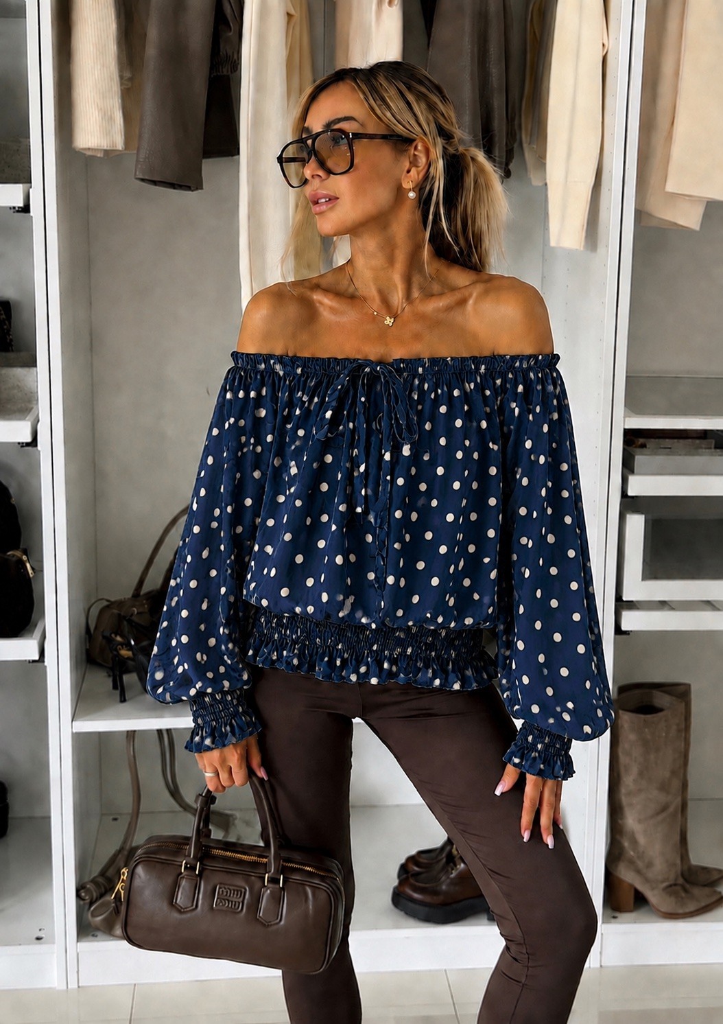 Wholesaler ISSYMA - Off-the-shoulder printed blouse with viscose lining