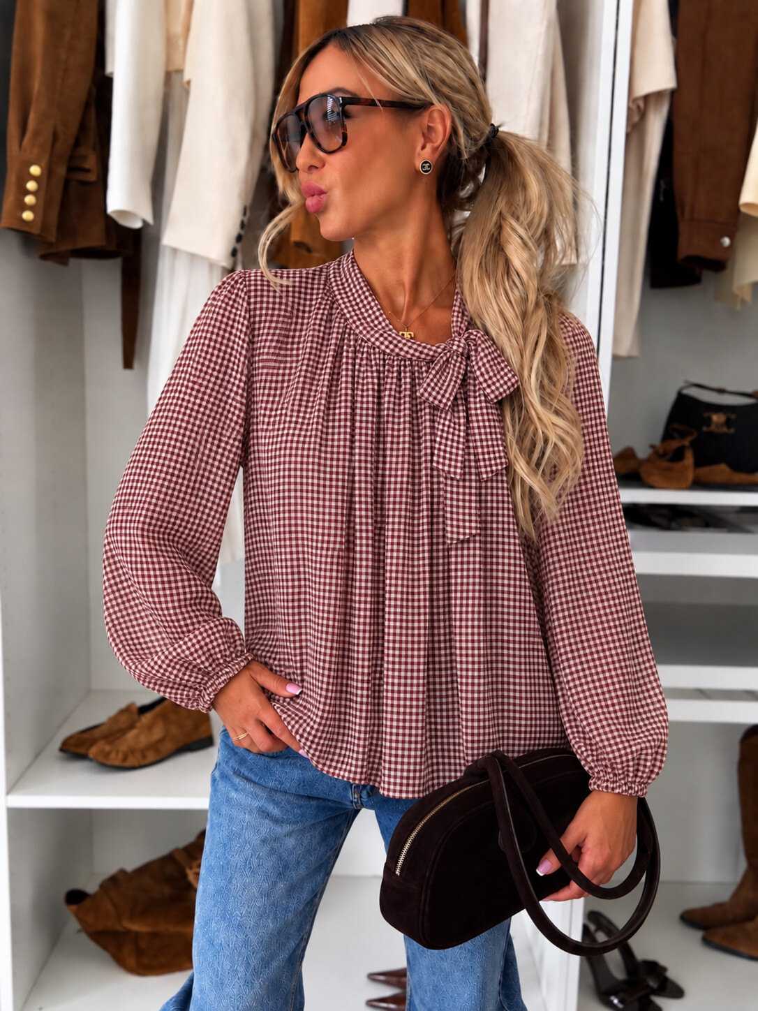 Mayorista ISSYMA - Blusa estampada con cuello anudado y forro de viscosa