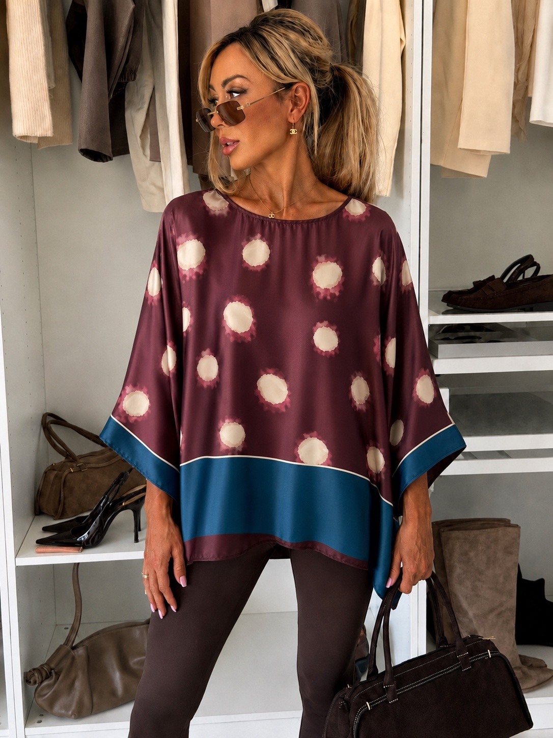 Grossiste ISSYMA - Blouse satinée imprimé pois oversize
