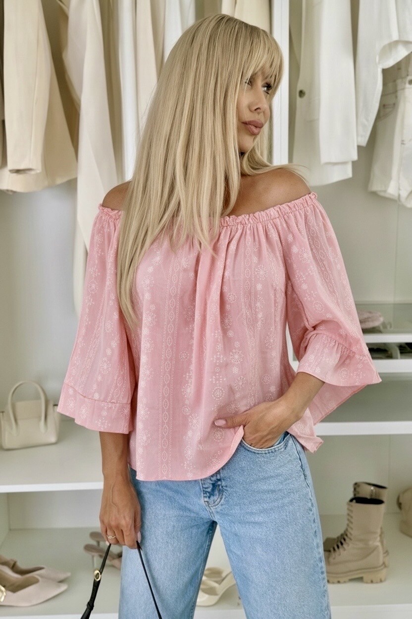 Mayorista ISSYMA - Blusa con hombros descubiertos y bordado bohemio