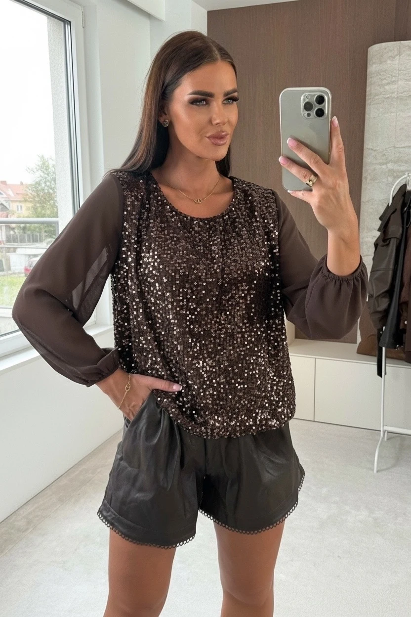 Blouse sequins sur le devant doublure viscose