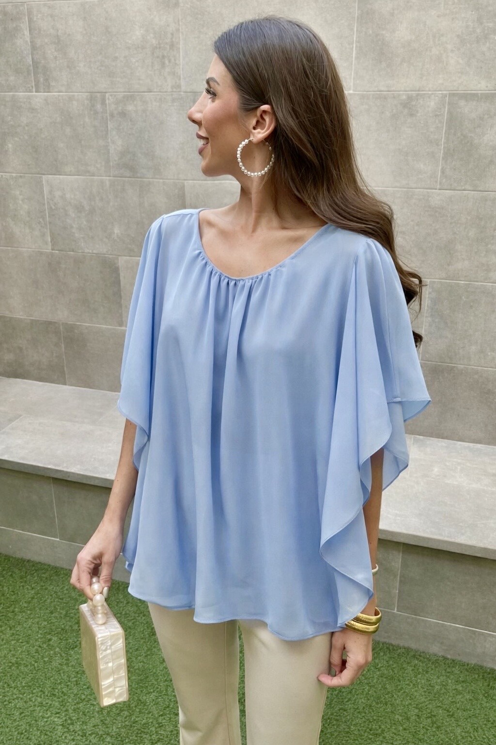 Grossista ISSYMA - Blusa oversize foderata in viscosa con maniche volanti