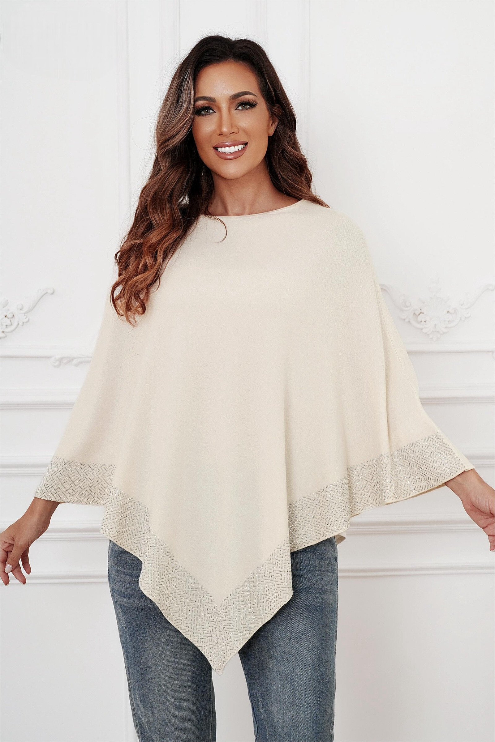 Grossiste ISSYMA - Poncho ashymetrique avec bordure texturé