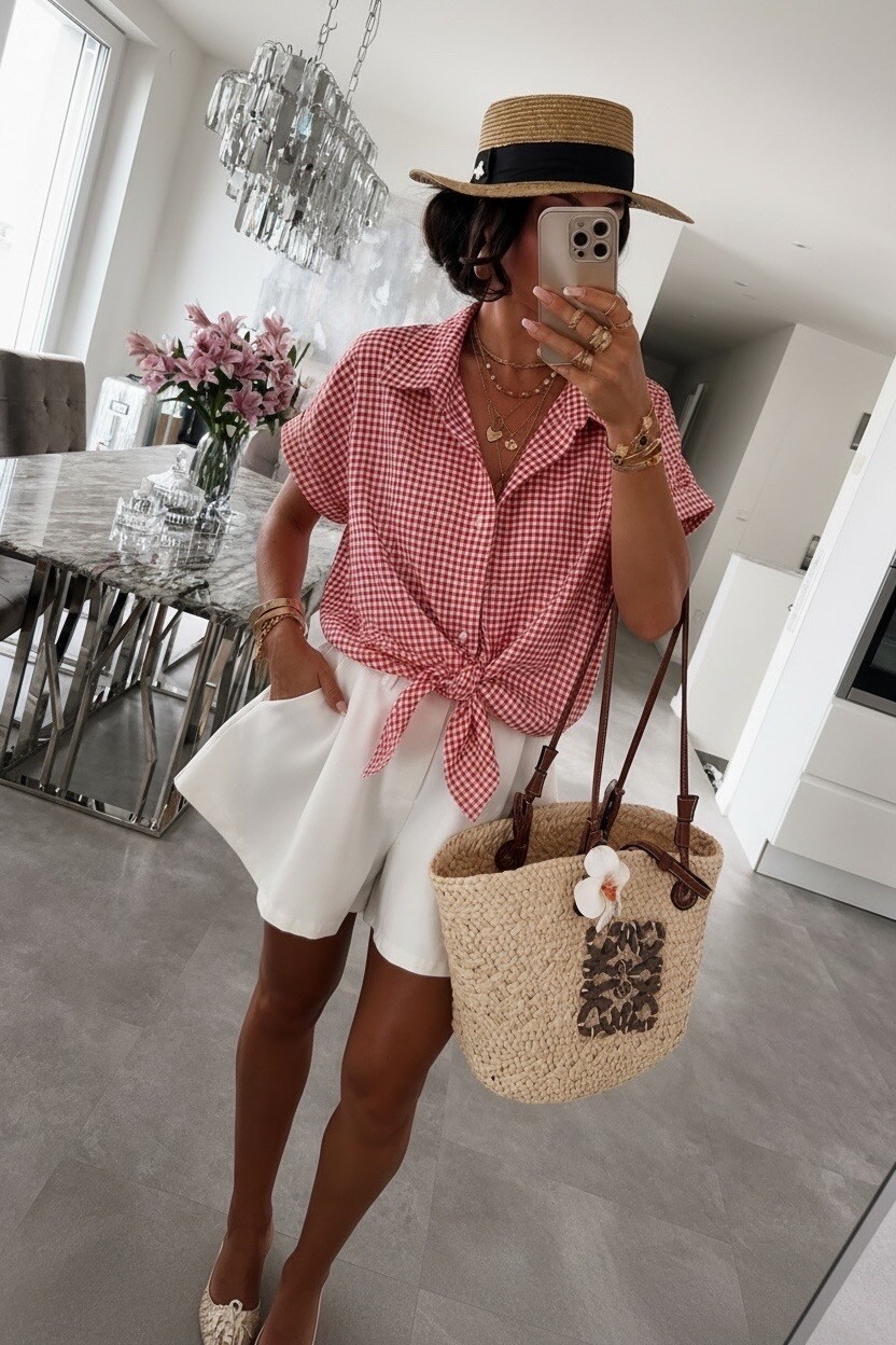 Grossista ISSYMA - Camicia a quadretti da annodare – Stile casual chic