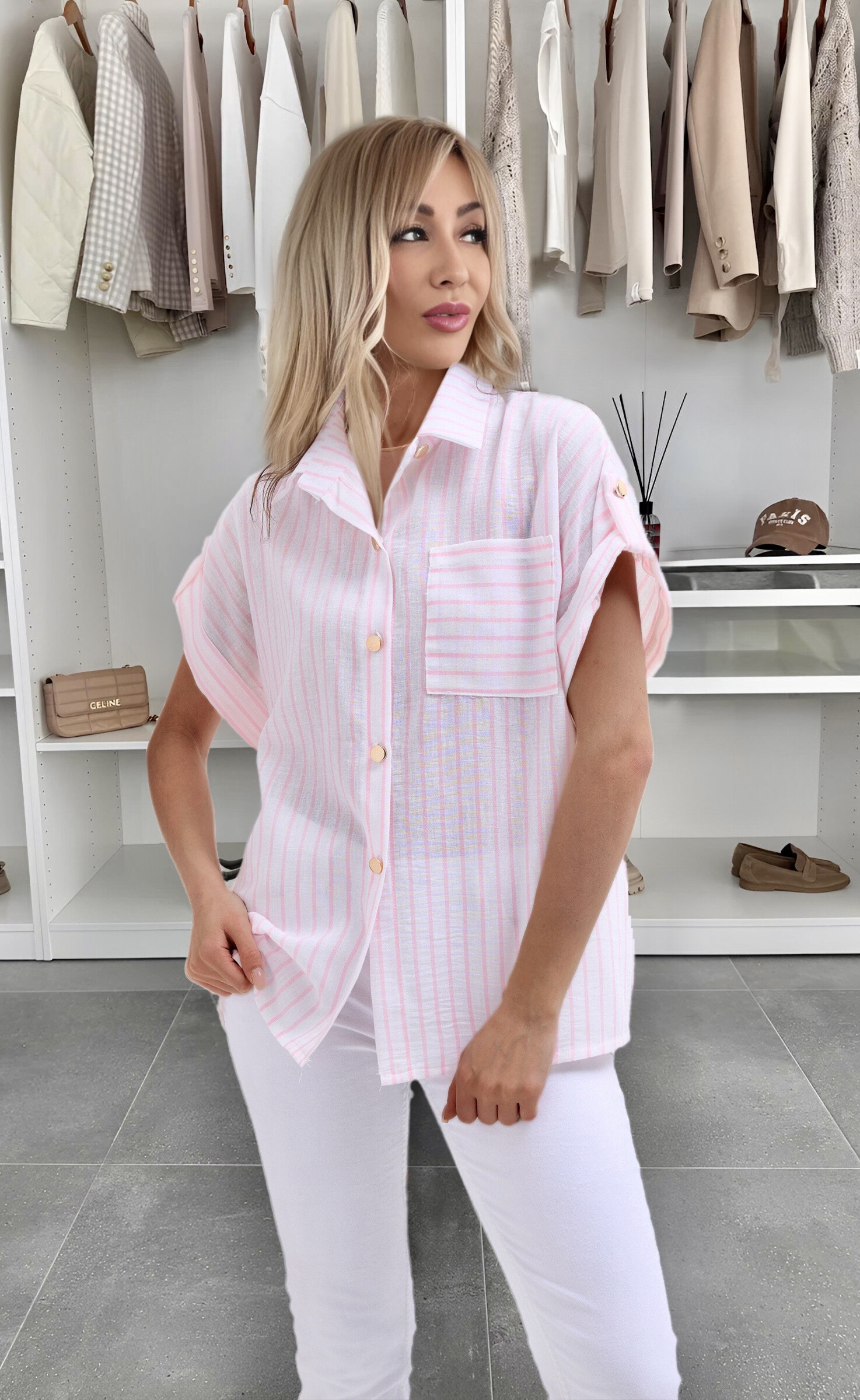 Mayorista ISSYMA - Camisa a rayas con mangas abotonadas