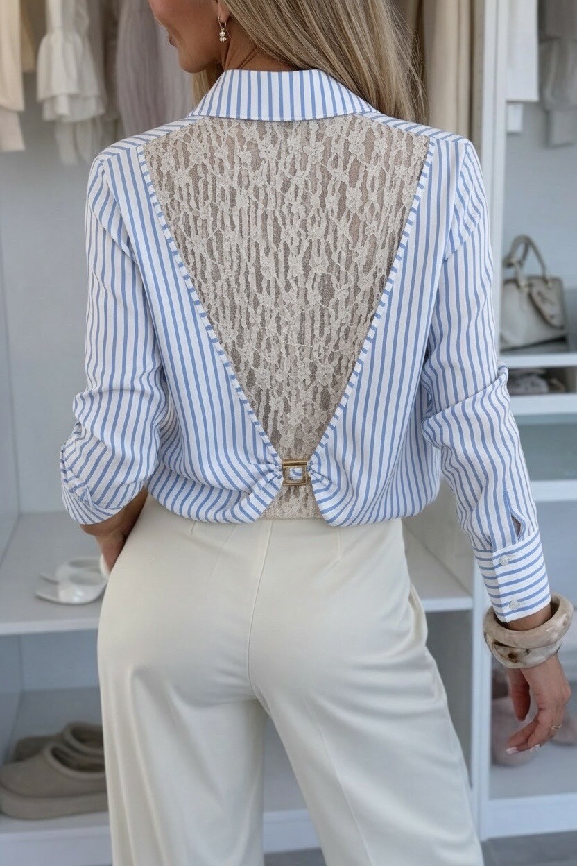 Mayorista ISSYMA - Camisa de rayas con encaje en la espalda