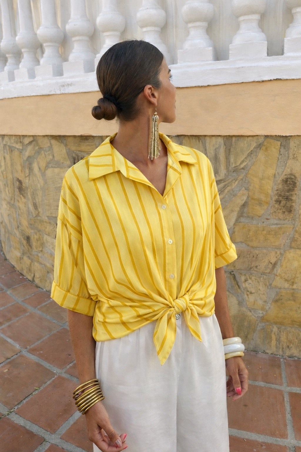 Grossista ISSYMA - Camicia a righe da annodare