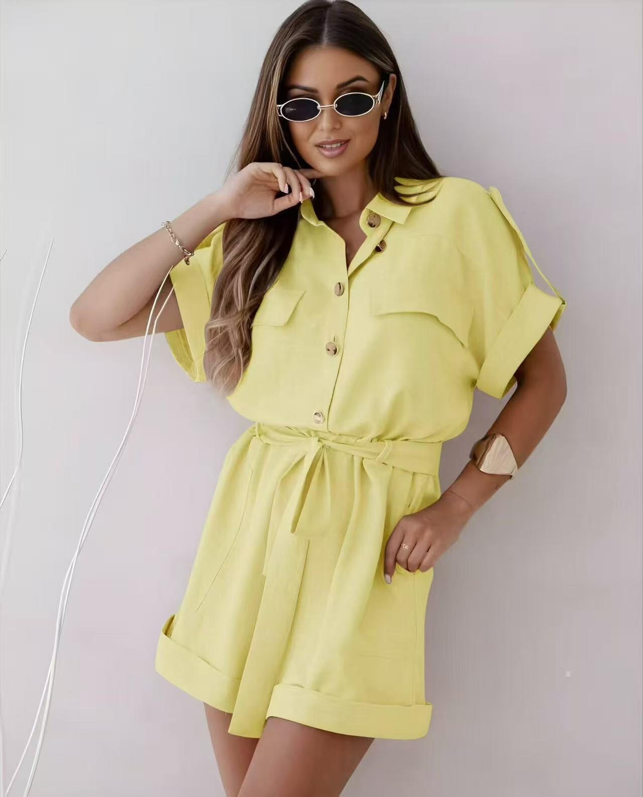 Wholesaler ISSYMA - Combishort collar shirt golden buttons with elastic size link