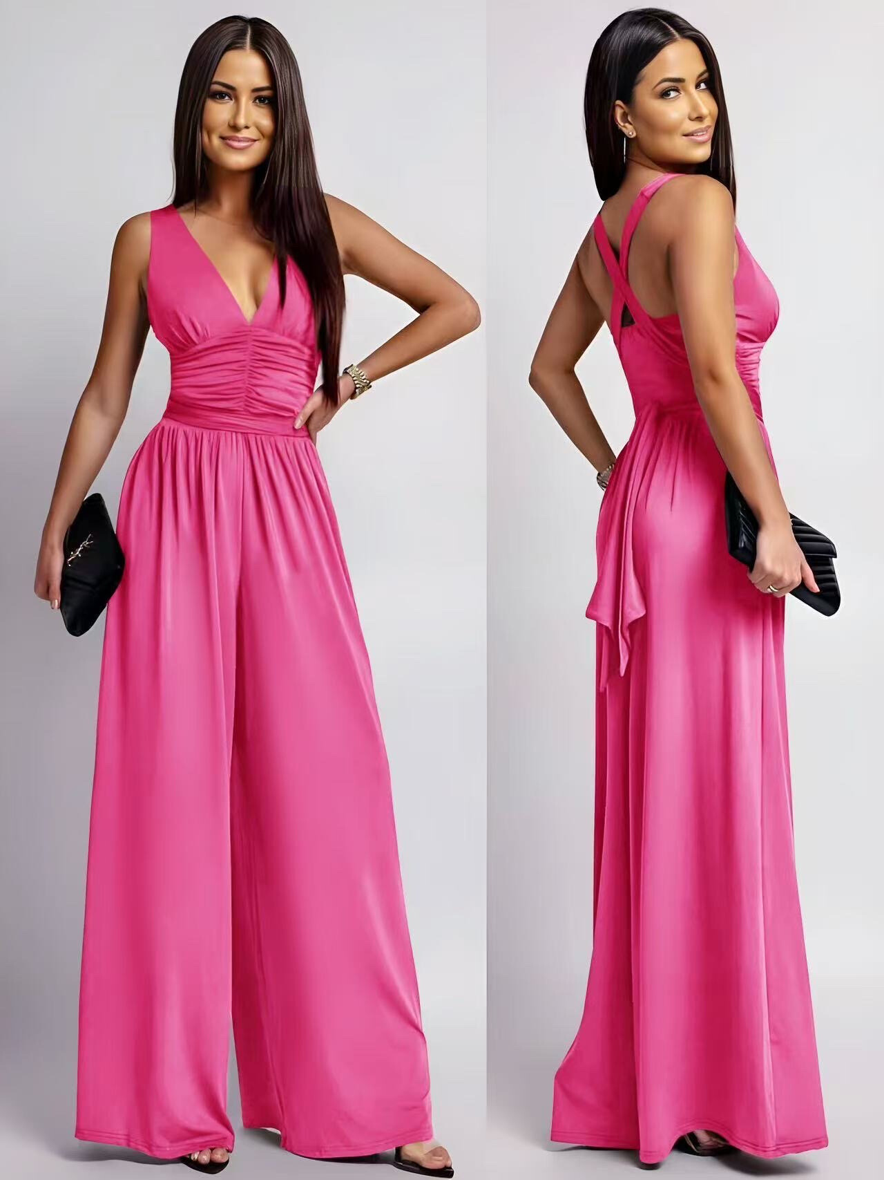 Wholesaler ISSYMA - Elegant cross -back combination - V -neck - Gathered waist