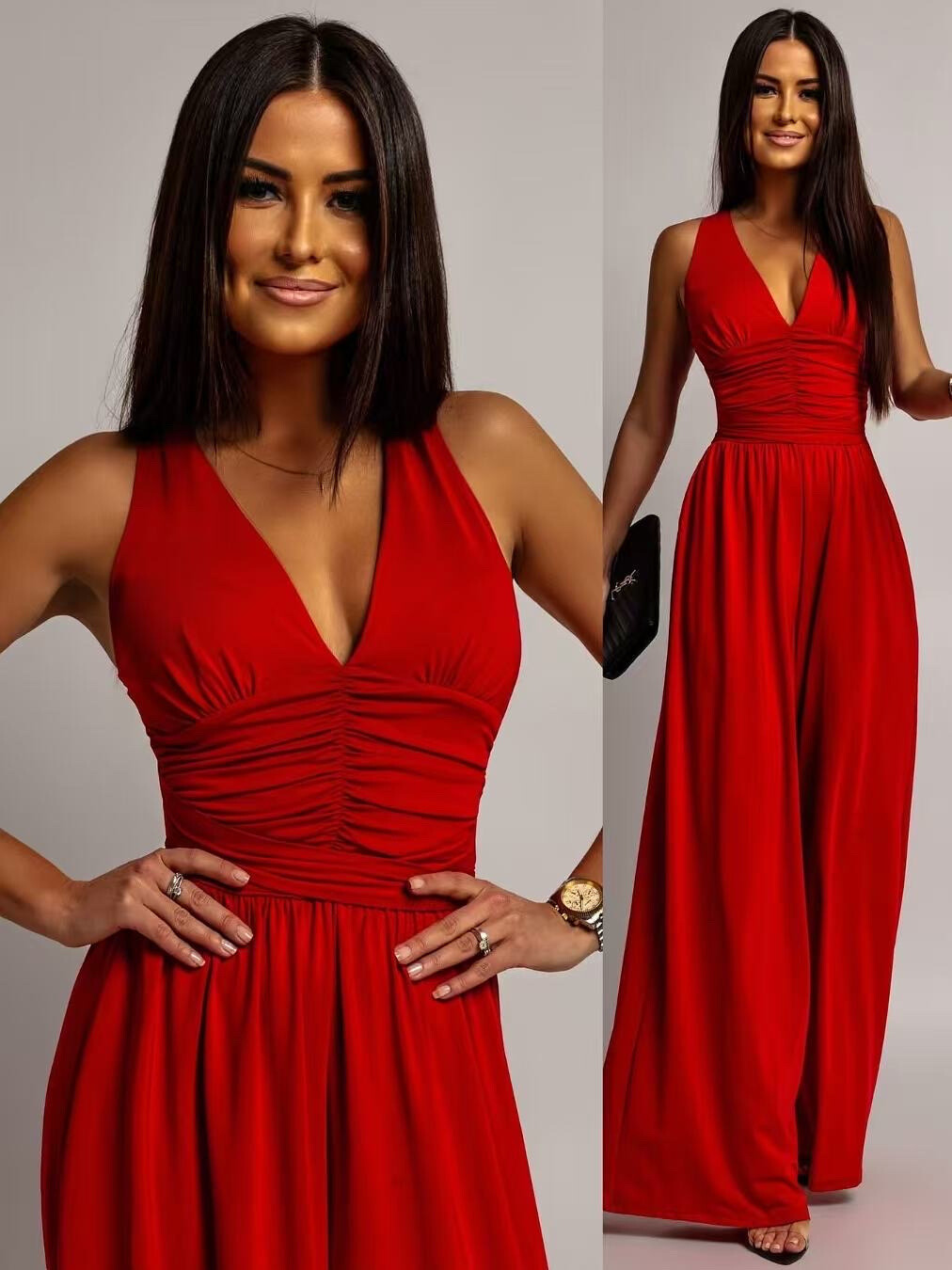 Wholesaler ISSYMA - Elegant cross -back combination - V -neck - Gathered waist