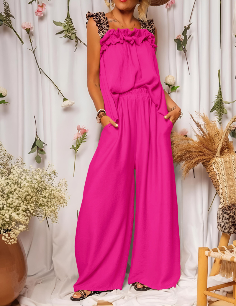 Grossiste ISSYMA - Ensemble top à bretelles léopard et pantalon
