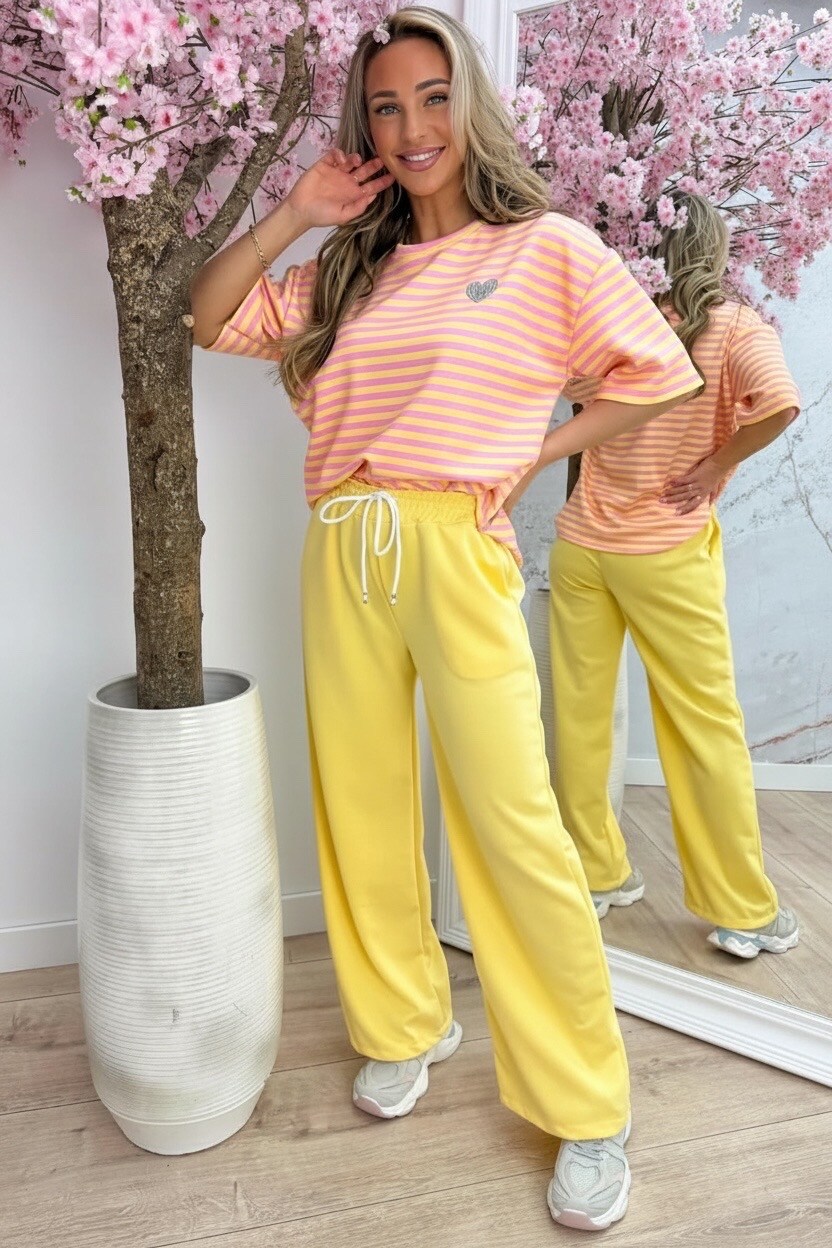Grossista ISSYMA - Completo casual chic con top rigato e pantaloni fluidi in vita elasticizzata
