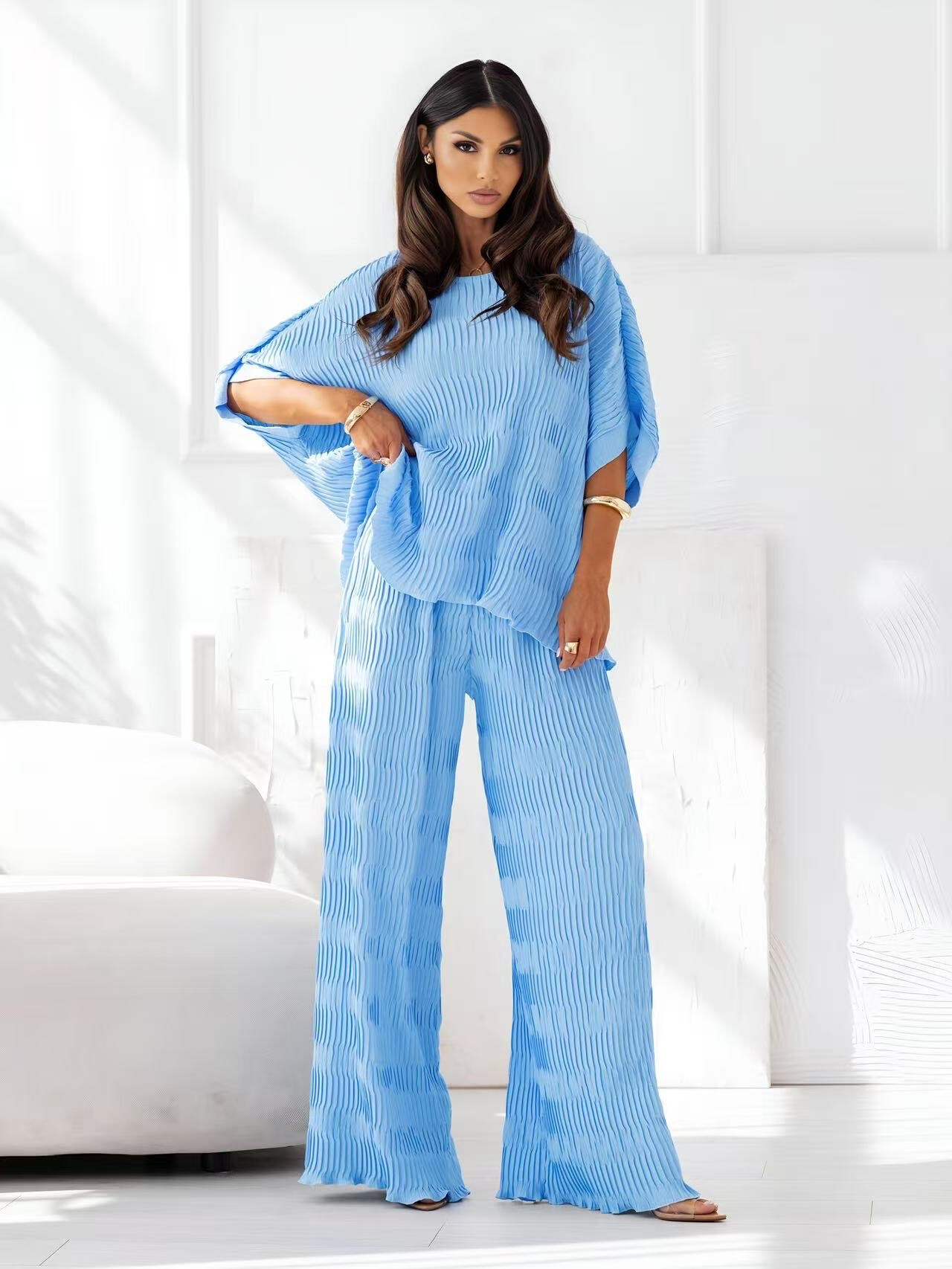 Grossiste ISSYMA - Ensemble à motif plissé haut oversize et pantalon