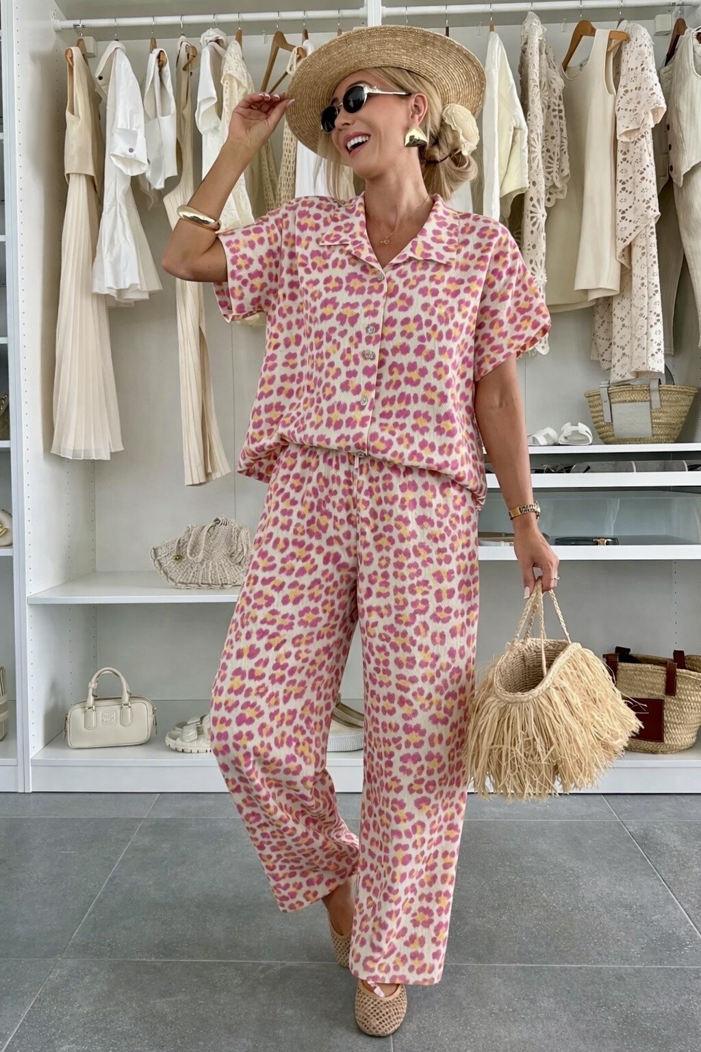 Grossista ISSYMA - Completo camicia-pantaloni in garza di cotone con stampa leopardata
