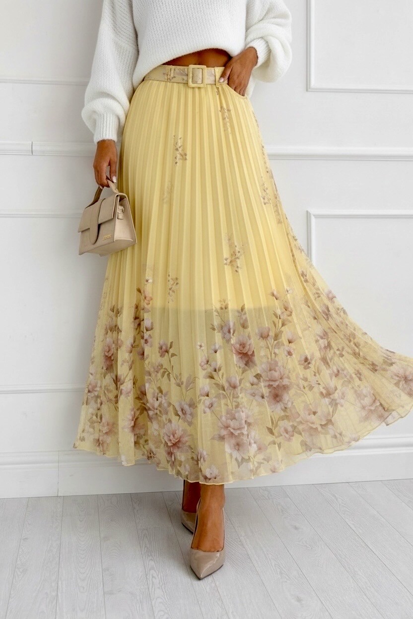 Mayorista ISSYMA - Falda plisada con estampado floral y cinturón a juego