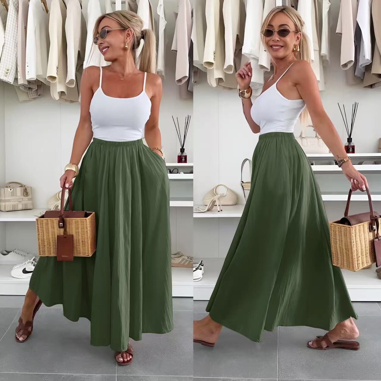 Mayorista ISSYMA - Falda de fluido largo con bolsillos viscose flexibles