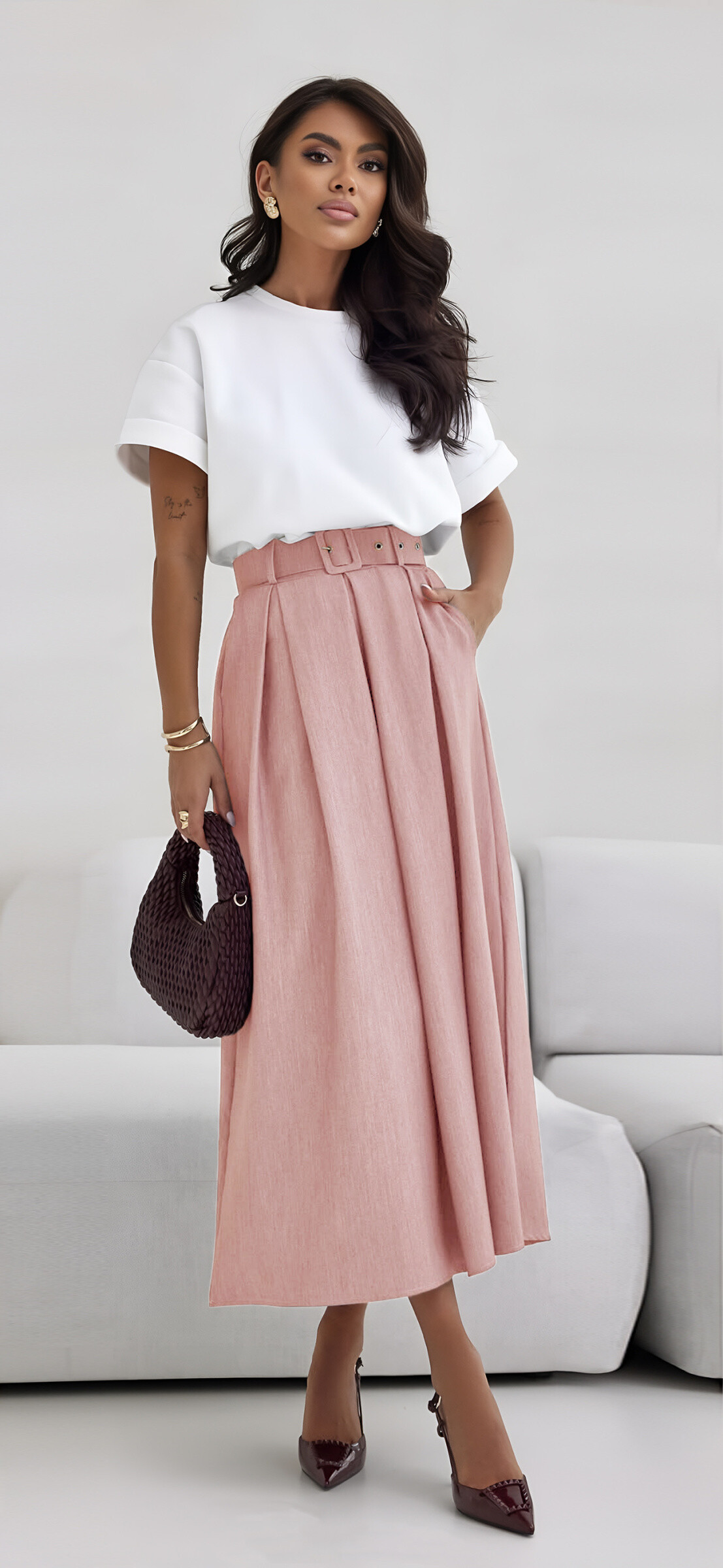 Wholesaler ISSYMA - Long pleated skirt with matching belt and pockets