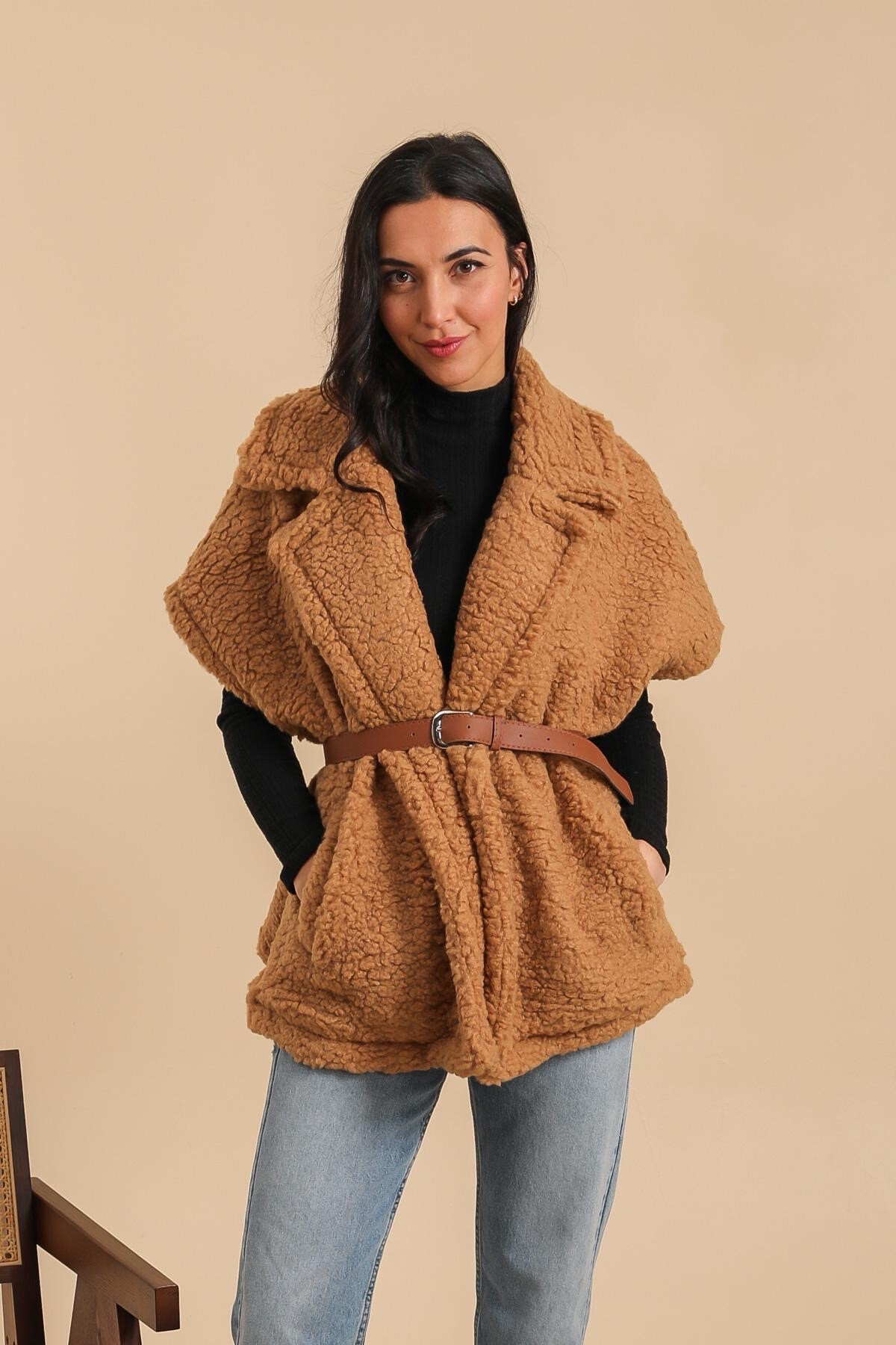 Wholesaler ISSYMA - Mid-length sheepskin coat with belt and lining