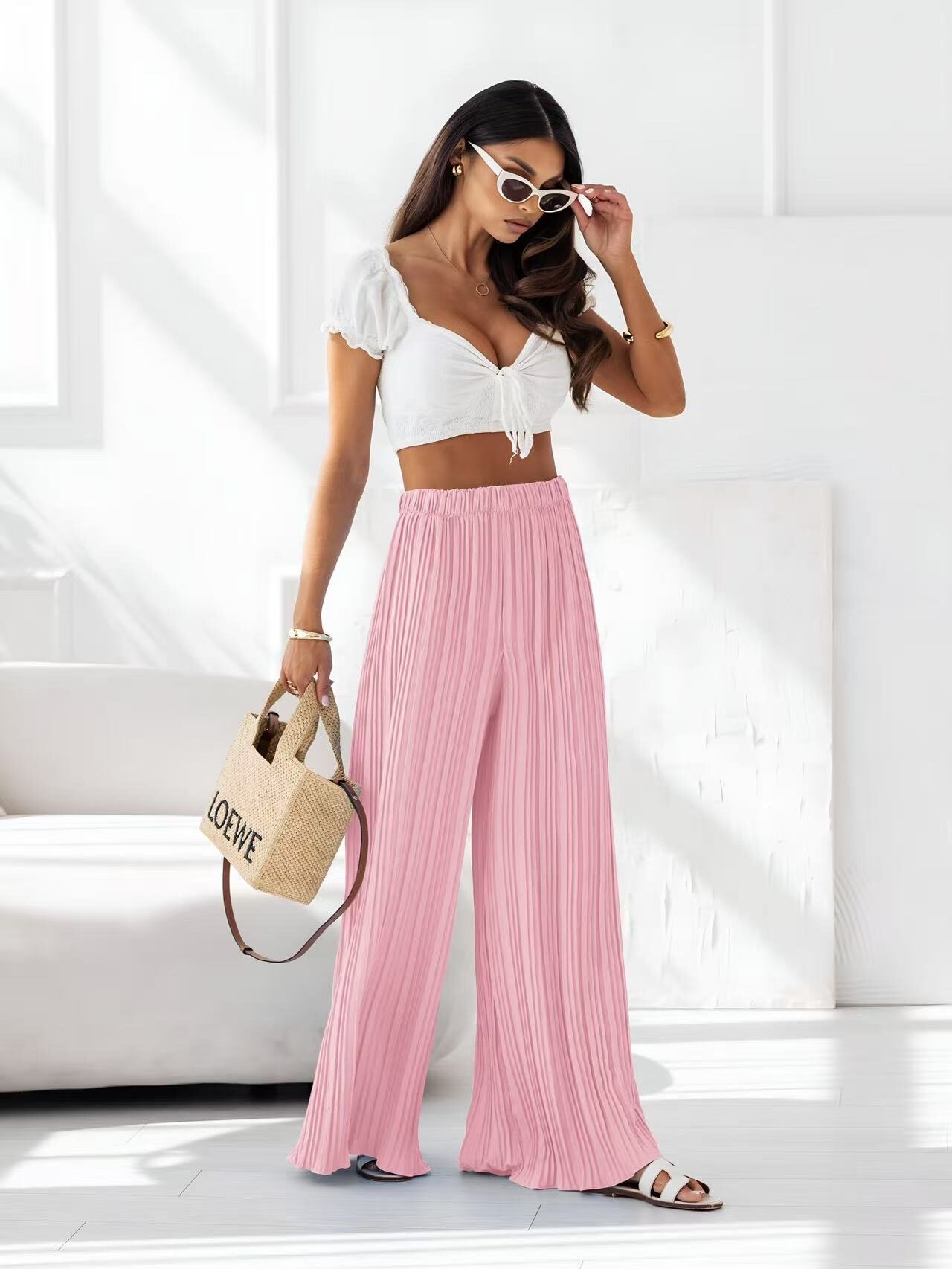 Wholesaler ISSYMA - Large pleated pants - elastic waist - fluid and light fabric