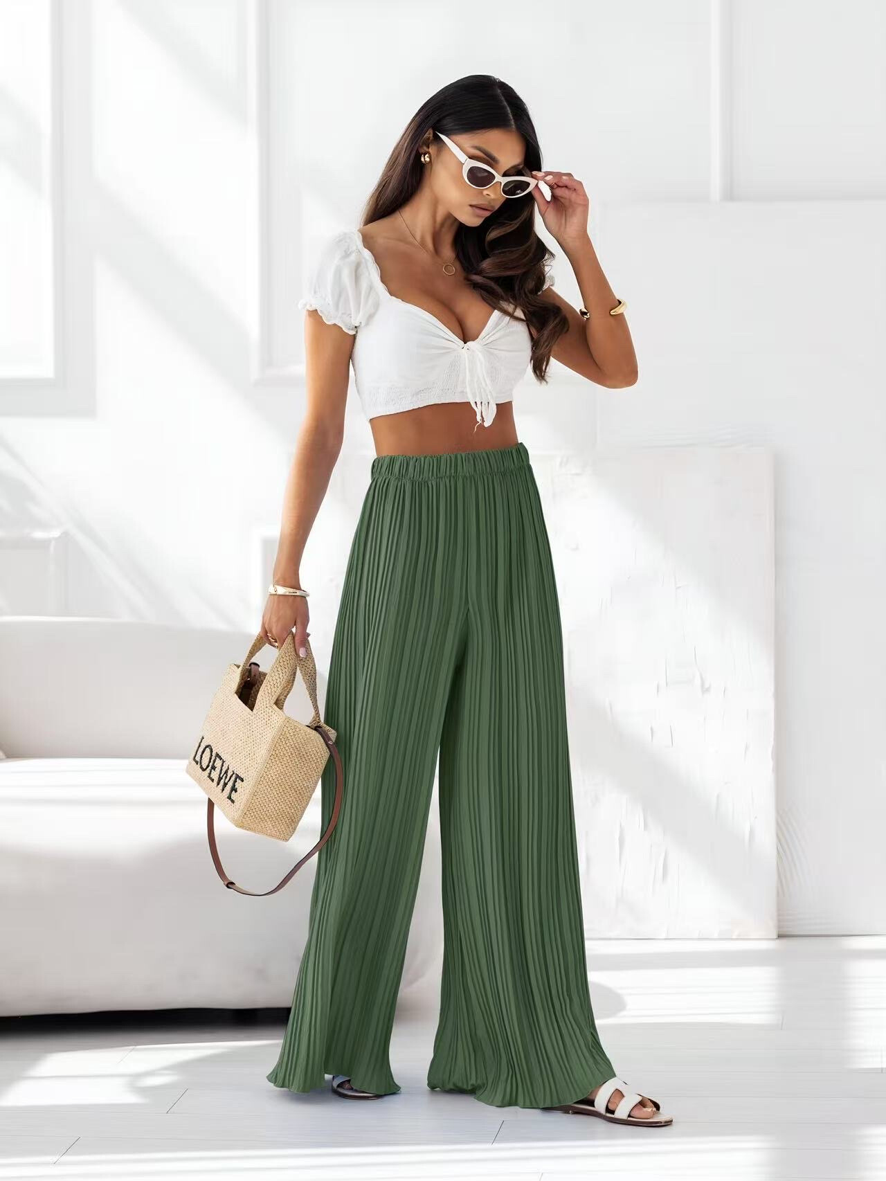 Wholesaler ISSYMA - Large pleated pants - elastic waist - fluid and light fabric