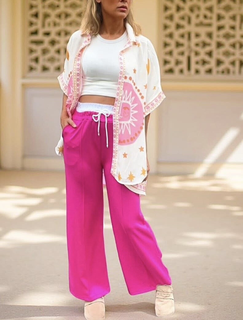 Grossiste ISSYMA - Pantalon large à taille élastique contrastée