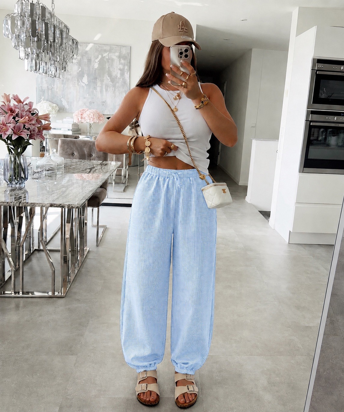Mayorista ISSYMA - Pantalón oversize de cuadros vichy con cintura elástica