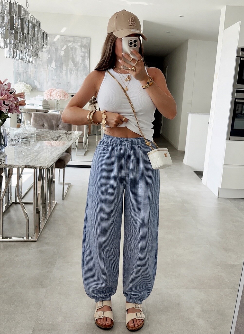 Großhändler ISSYMA - Übergroße Gingham-Hose mit elastischem Bund