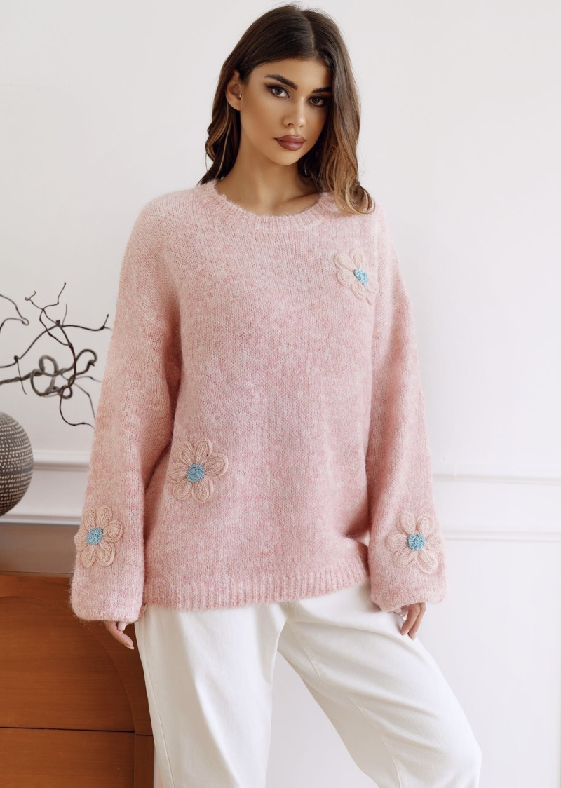 Grossiste ISSYMA - Pull en maille brillanté avec fleurs en reliefs