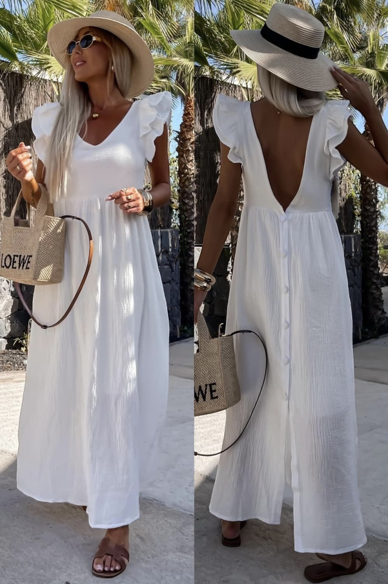 Wholesaler ISSYMA - Bohemian chic dress with ruffles and buttoned back