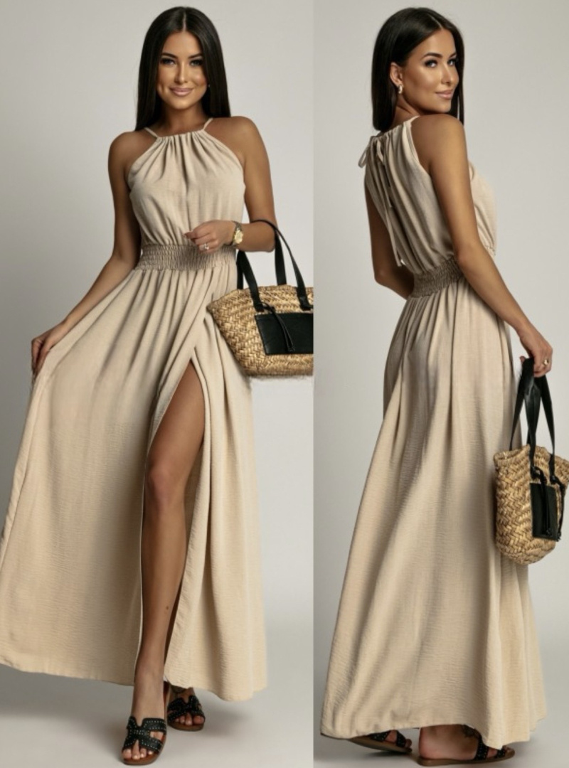 Mayorista ISSYMA - Vestido largo con abertura en cintura elástica